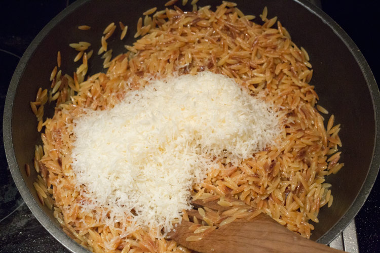 flamed salmon with parmesan orzo