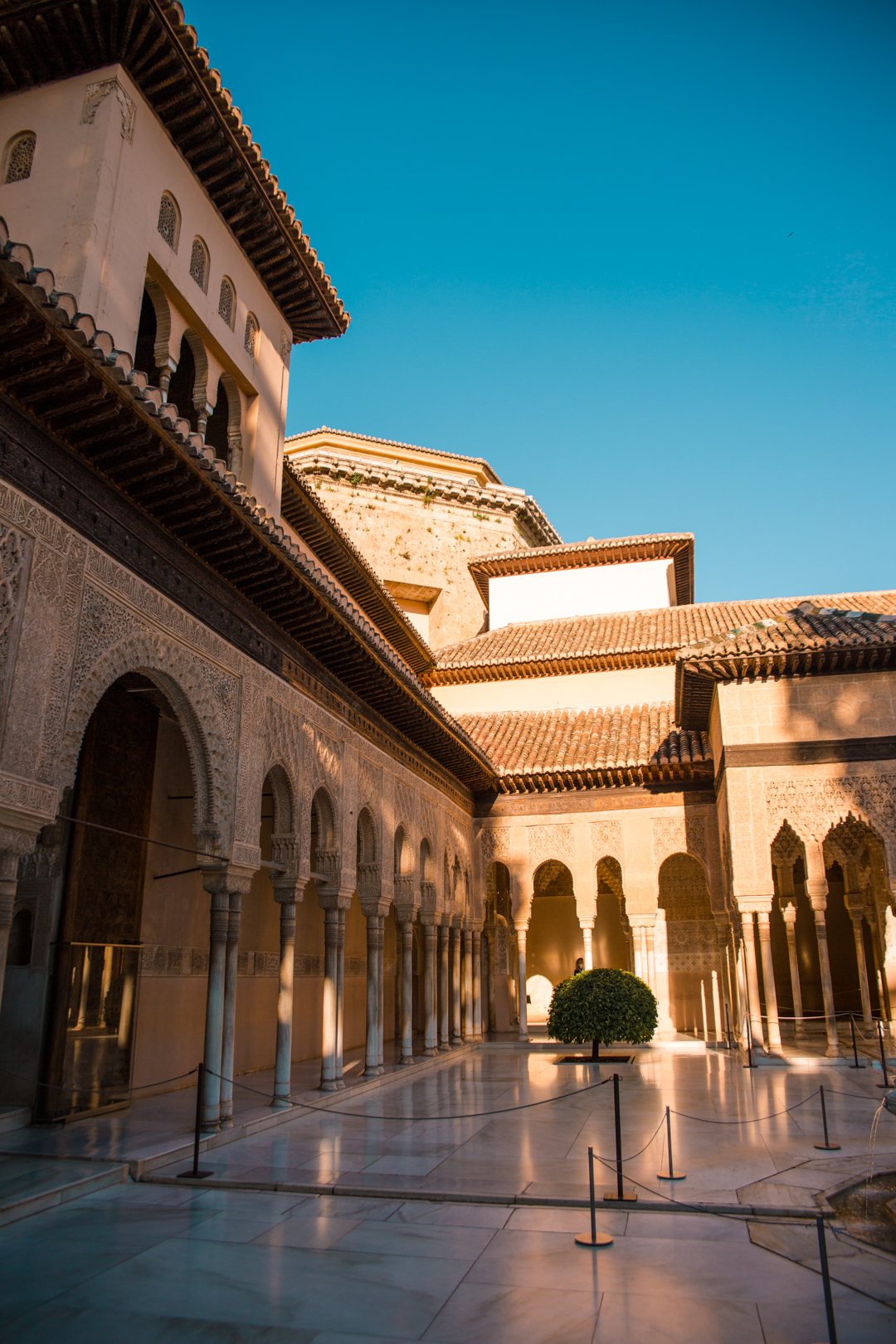 Courtyard view of the Patio de los Leones in Alhambra, Granada, Spain.