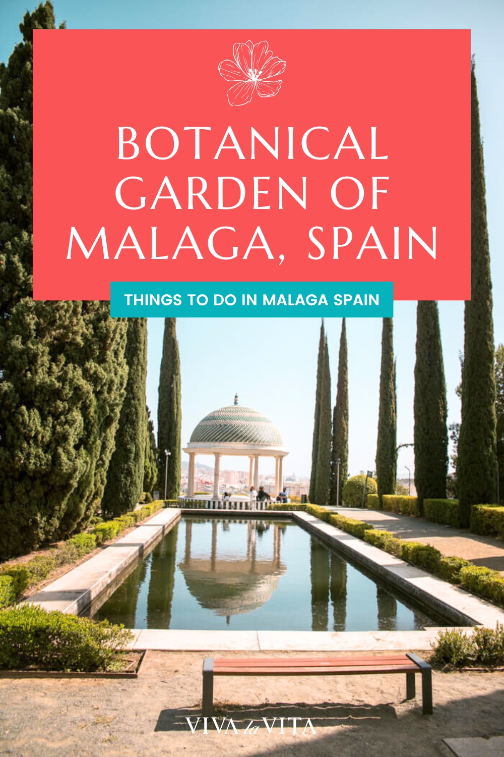 pinterest image showing the botanical garden of malaga with a headline: botanical garden of malaga, spain - things to do in malaga spain