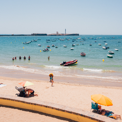 beach with boats in Cadiz, Spain