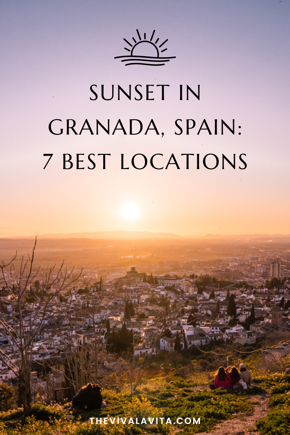 pinterest image with a picture of sunset in Granada, spain with a headline - best sunsets in granada, spain - 7 locations