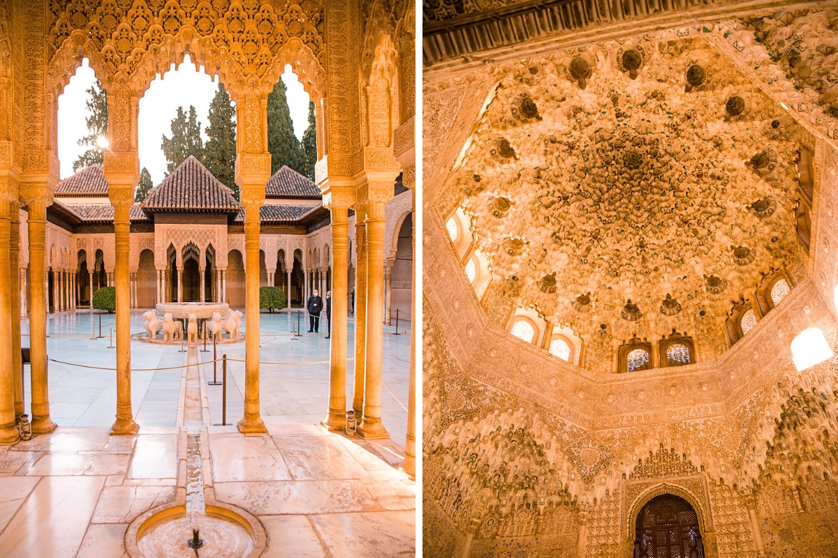 The court of the lions and the hall of the ambassadors at the alhambra in Granada, Spain.