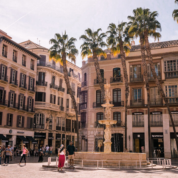 city square in Malaga, Spain