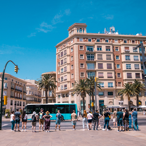 people waiting at the lights in Malaga, spain
