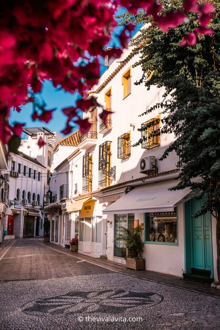 beautiful flower decorated streets of Marbella's old town on Costa del Sol