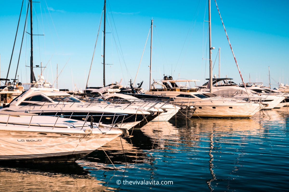 Luxury boats and yachts in Puerto Banus marina.