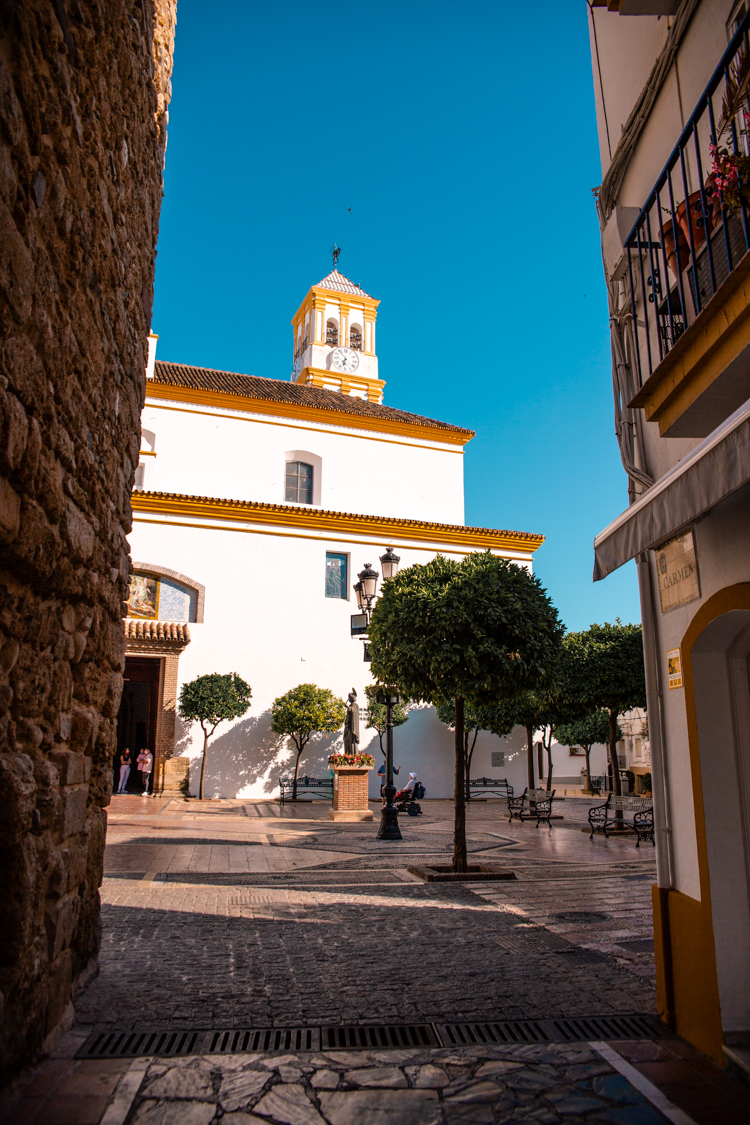The pretty streets and squares of Marbella old town in Southern Spain.
