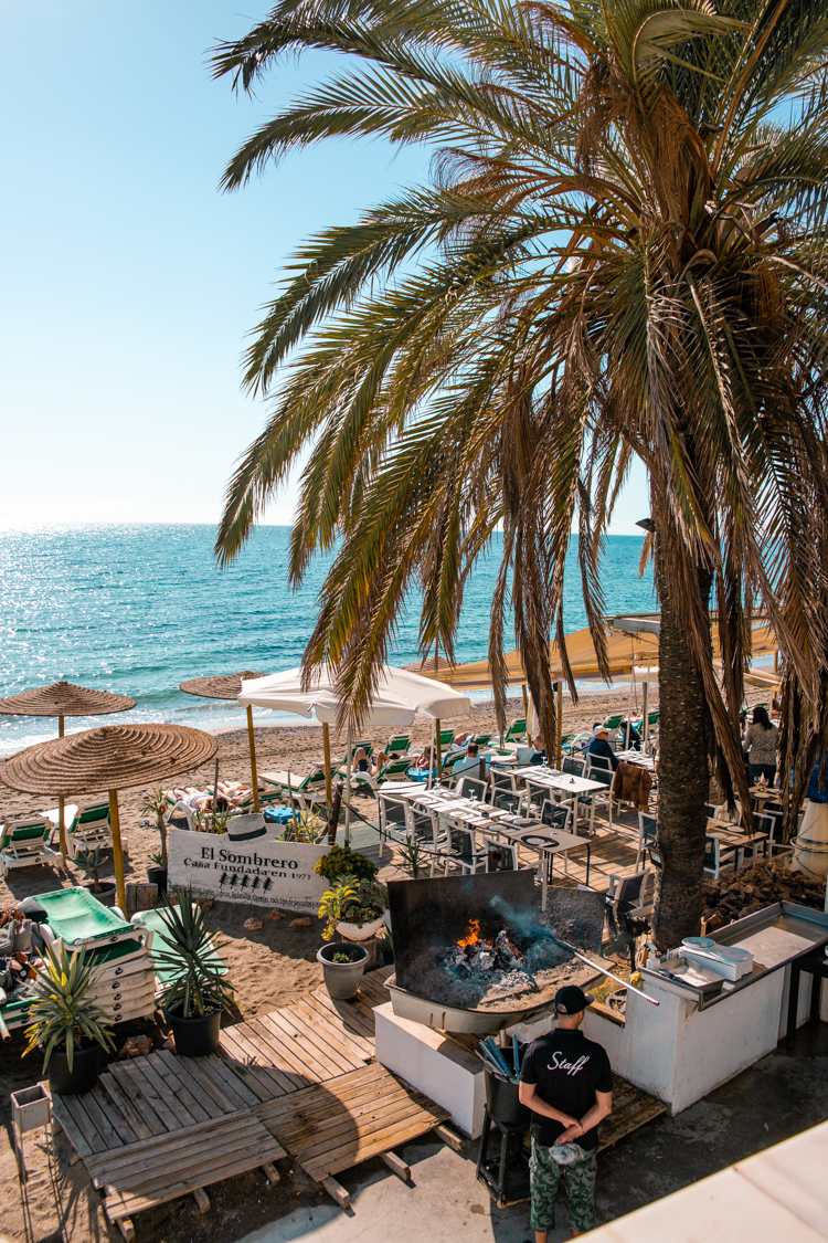 Outdoor restaurant next to the beach in Marbella, costa del sol