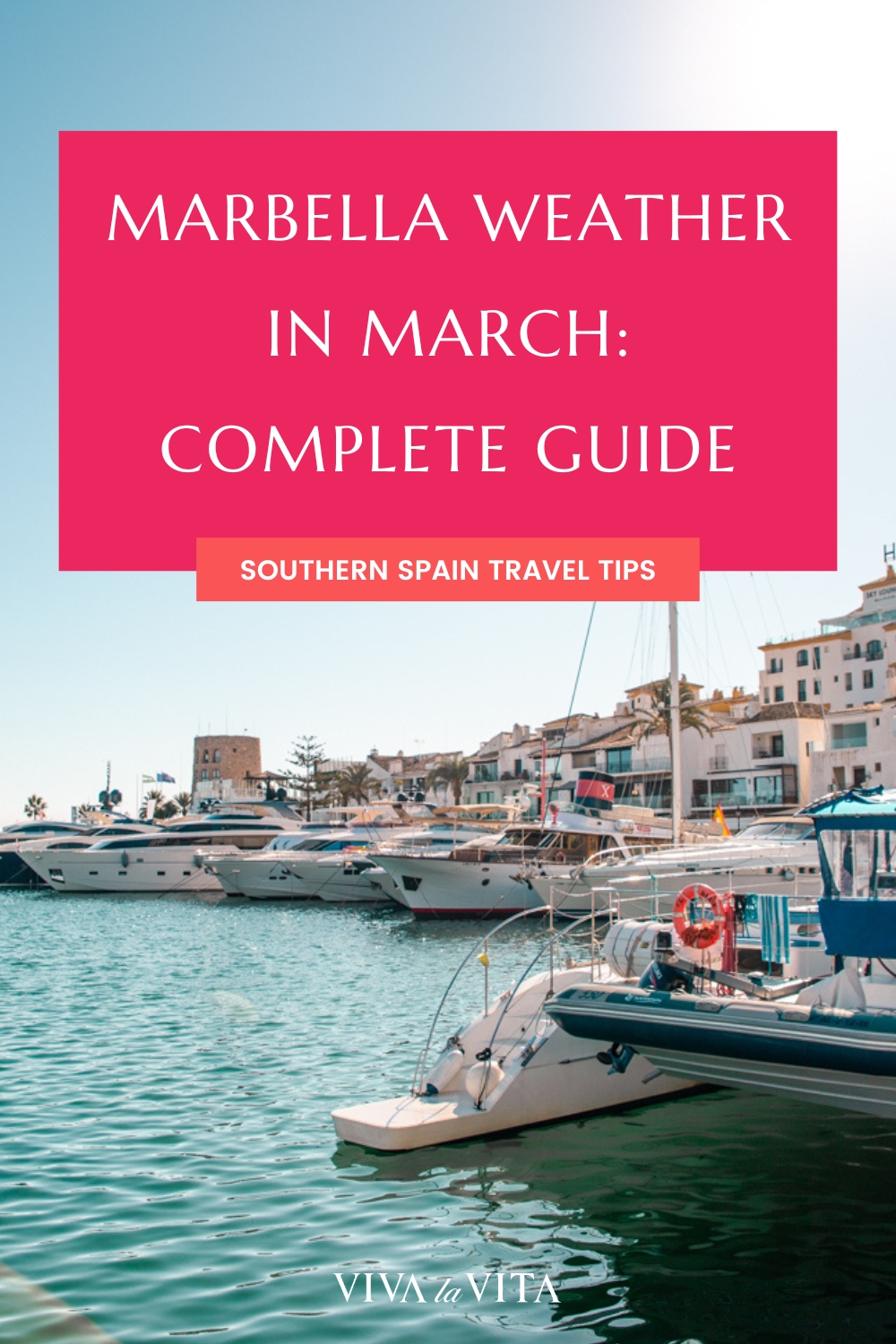 pin image for an article about weather in marbella in March