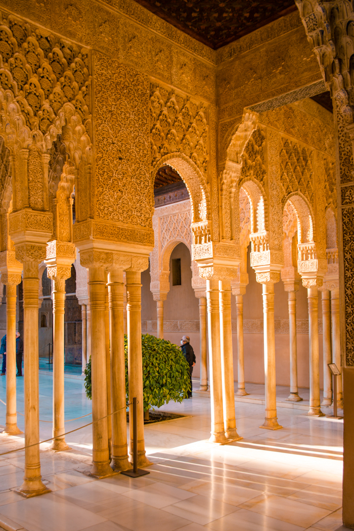 Columns of the Patio de los Leones in Alhambra, Granada.