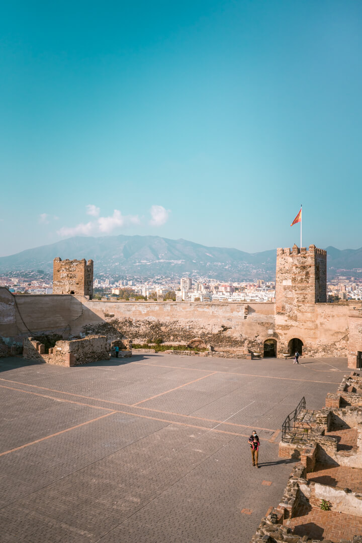 the interior courtyard of Fuengirola castle in summer