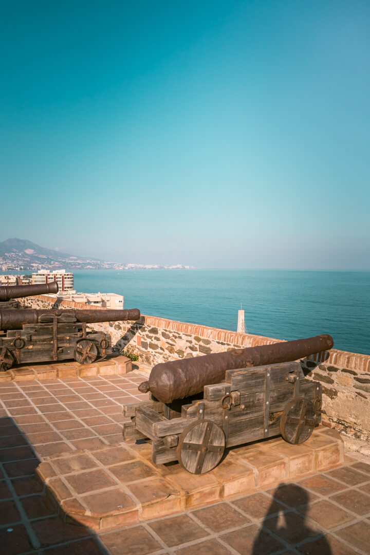 canons facing the sea at the Fuengirola castle in summer