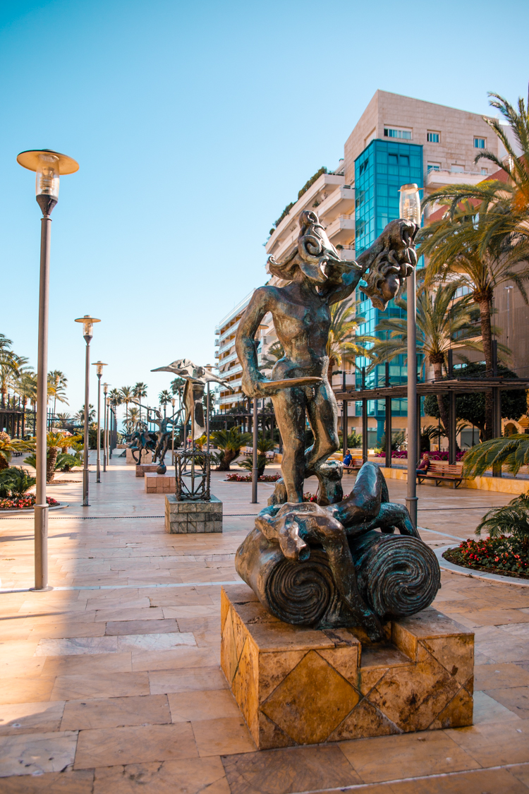 Avenida del Mar with Dali sculptures in Marbella