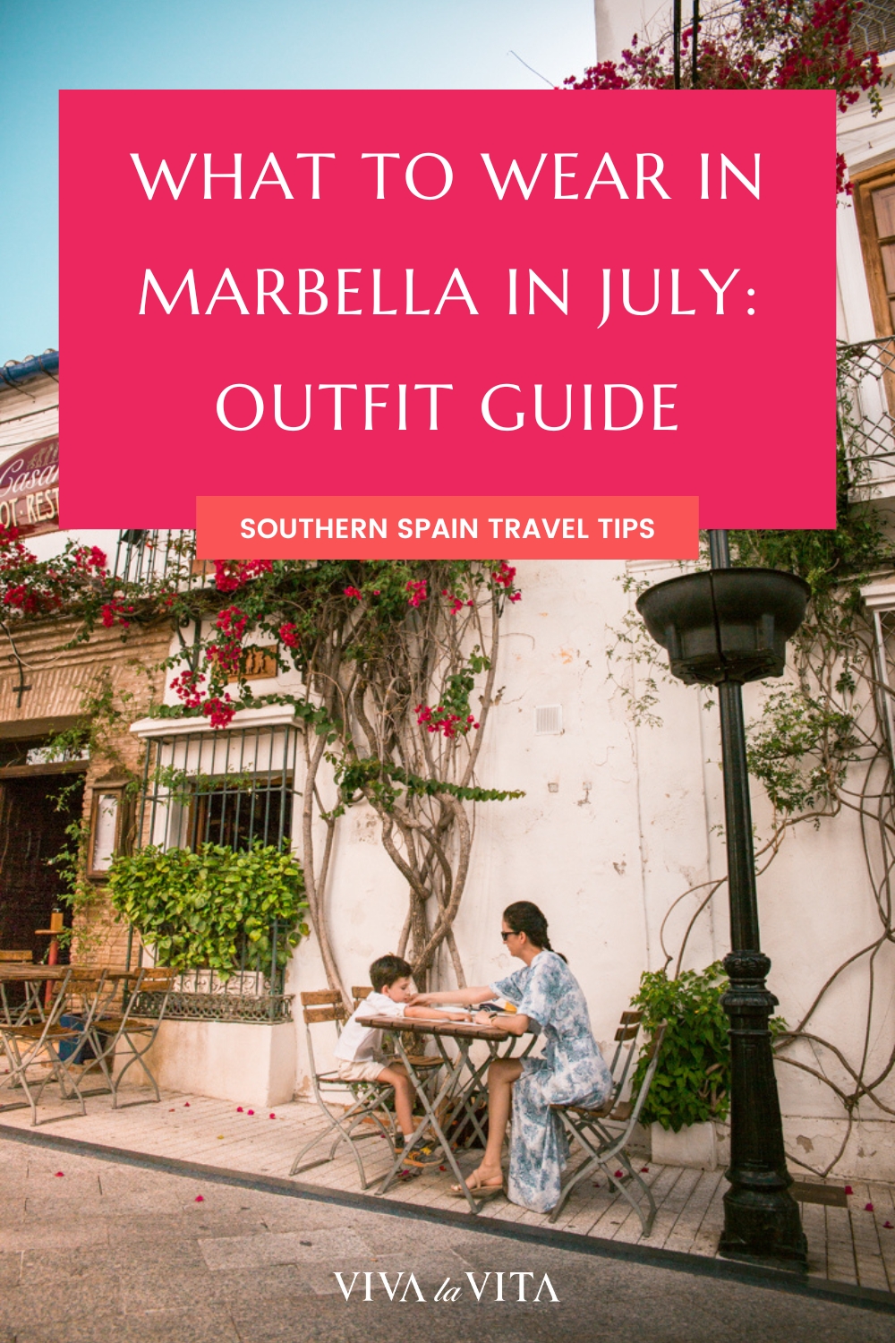 PIn image for an article about what to wear in marbella in July