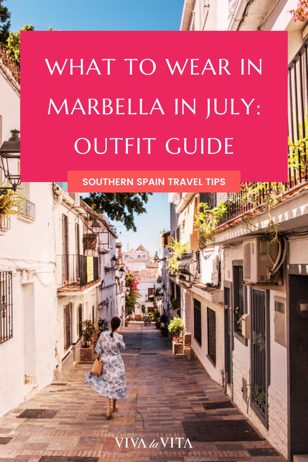PIn image for an article about what to wear in marbella in July
