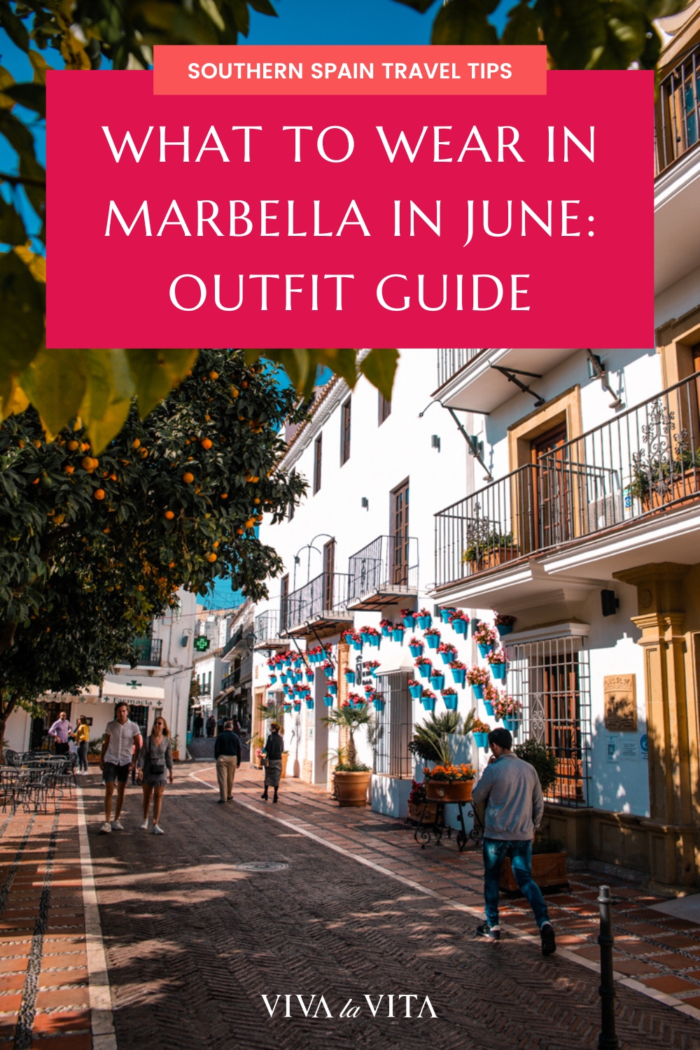 pin image for an article about what to wear in marbella in june