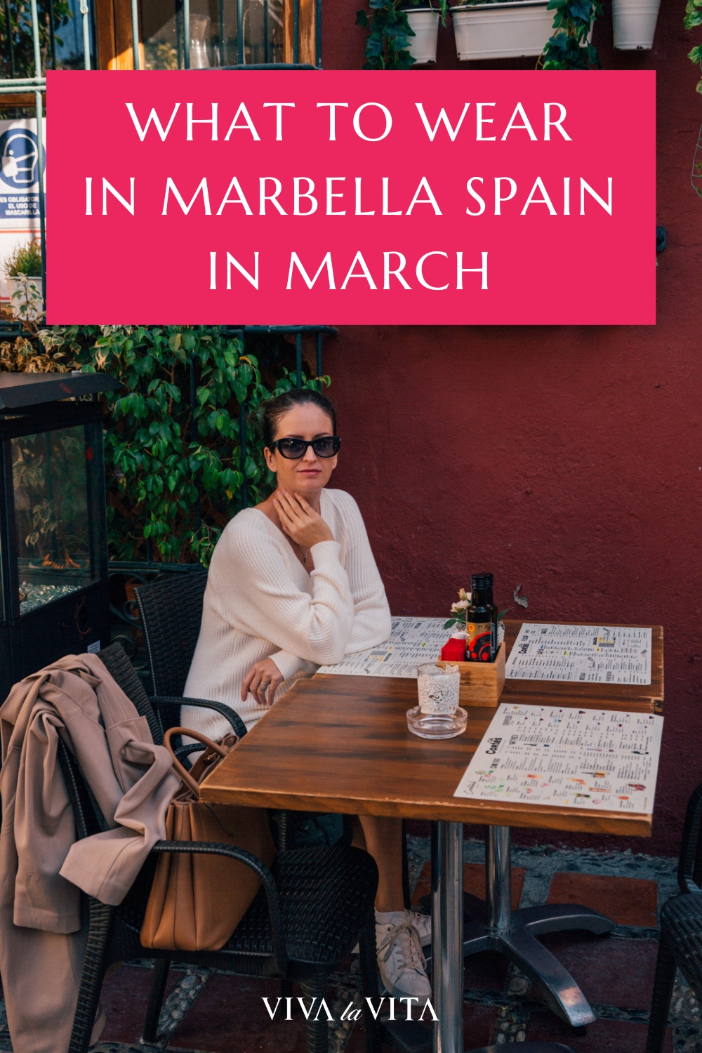 pin image for an article about what to wear in marbella in March